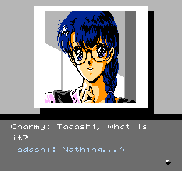 A huge-eyed, blue-eyed, glitter-eyed '90s anime girl in 4-bit color.